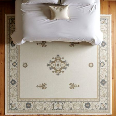 Handknotted Cream Beige Oushak Wool